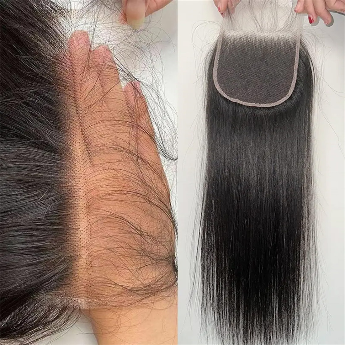 JOPEAR Straight Human Hair Lace Closure 14" - Natural Color