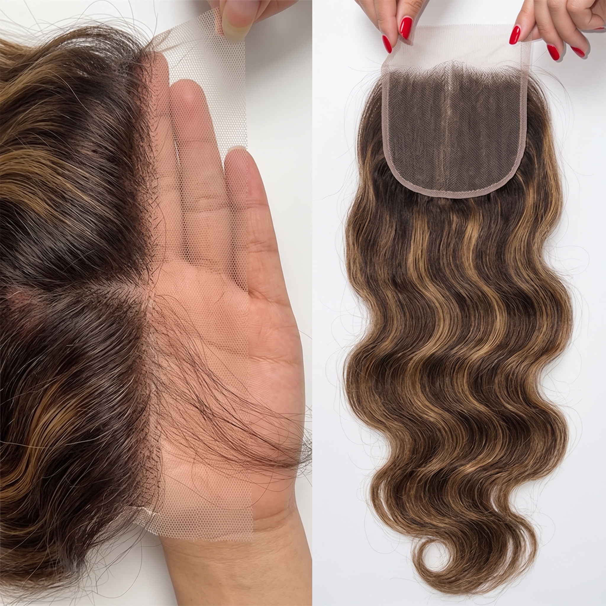 JOPEAR Body Wave Human Hair Lace Closure 14" - Piano Highlight (#4/27)