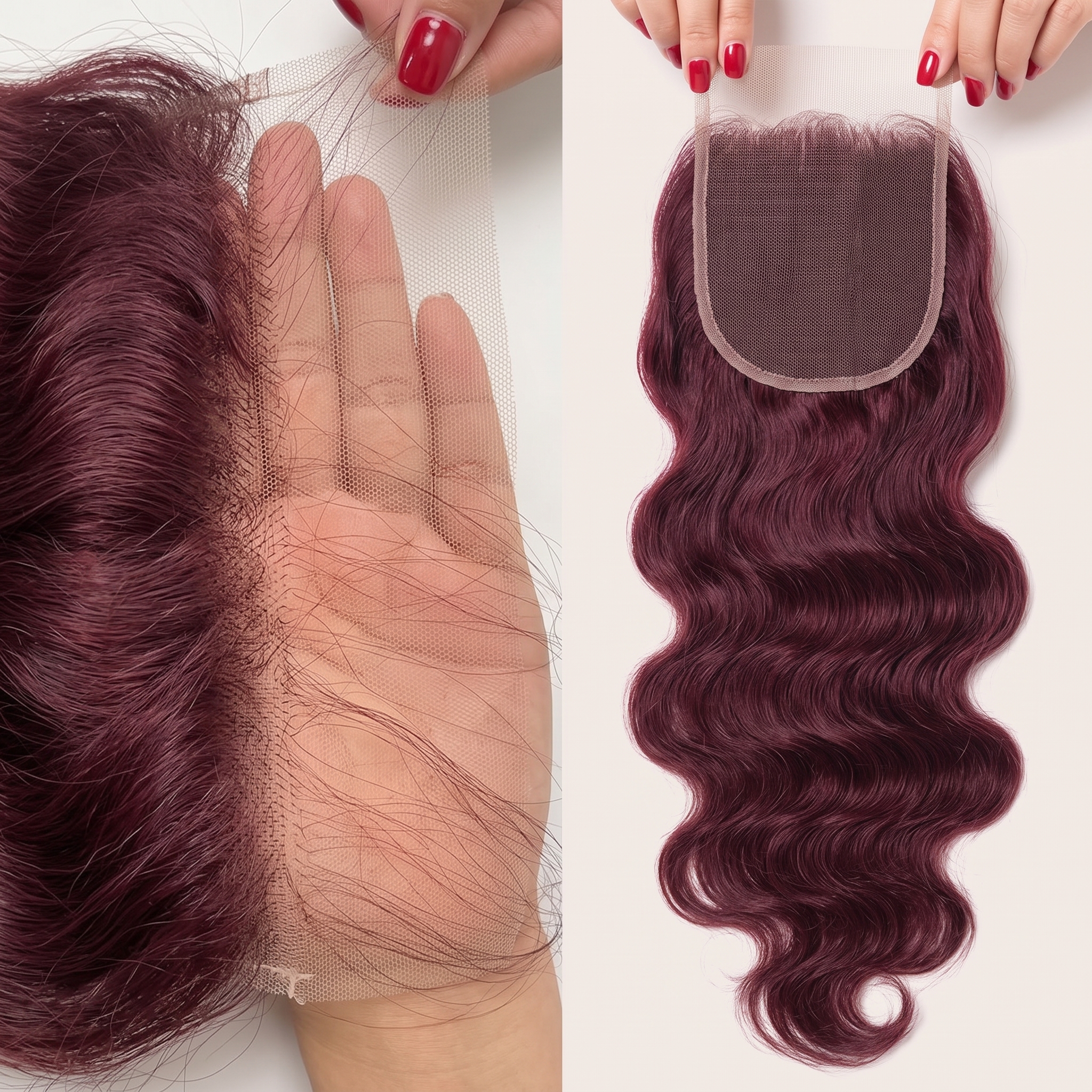 JOPEAR Body Wave Human Hair Lace Closure 14" - Burgundy (#99J)
