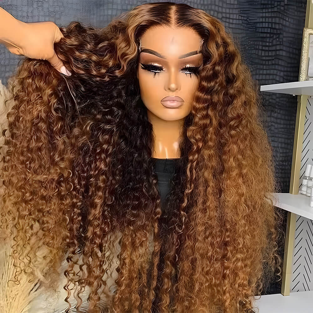 4/27 Highlight Ombre Curly Wigs 100% Brazilian Human Hair 13x6 Hd Lace Frontal Wig Honey Blonde 360 Deep Wave Human Hair For Women