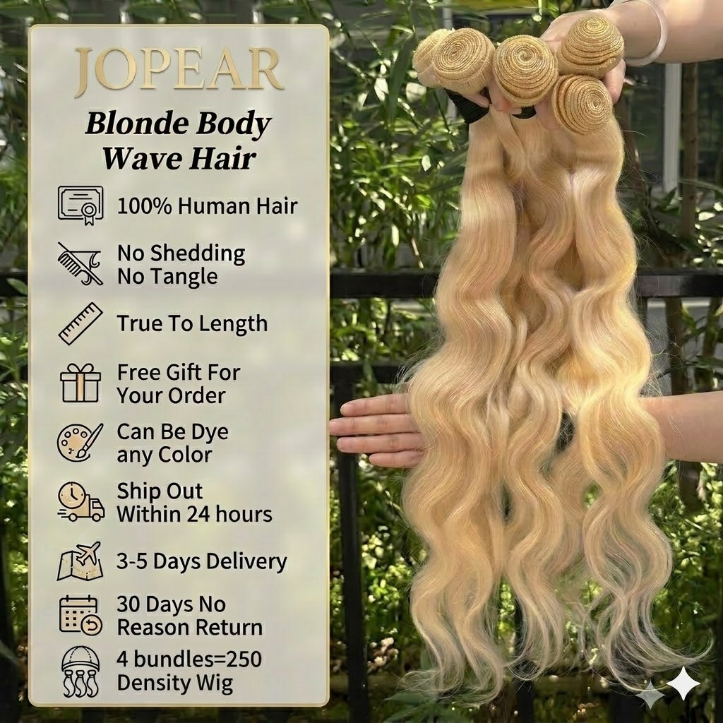 Jopear 10A | 613 Blonde Body Wave Bundles - Platinum Blonde 100% Human Hair Weave | Can be Dyed Again