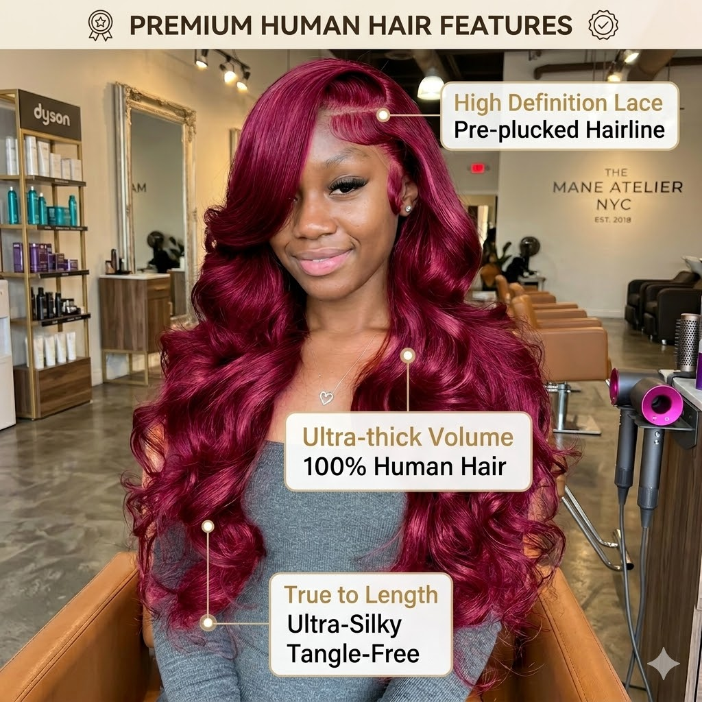 Jopear 99J Burgundy Wine Red Body Wave 13x6 HD Lace Frontal Wig - Colored 100% Human Hair