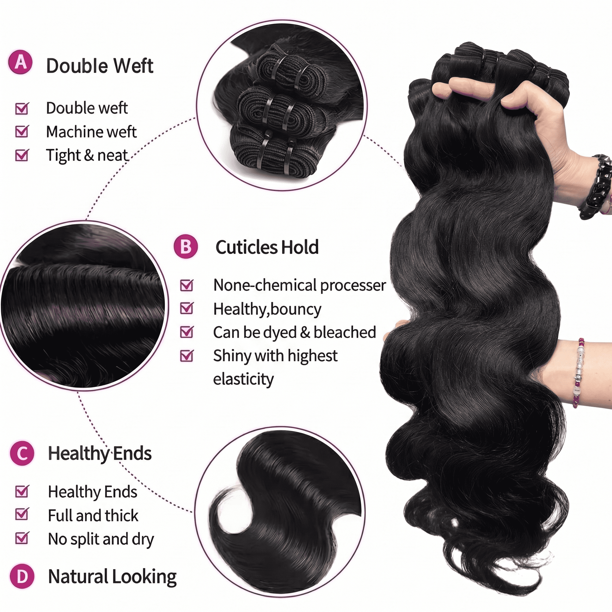 Jopear 10A | Unprocessed Virgin Hair Body Wave 100% Human Hair Bundles Deal - Natural Color with 613 Blonde Lace Closure Set