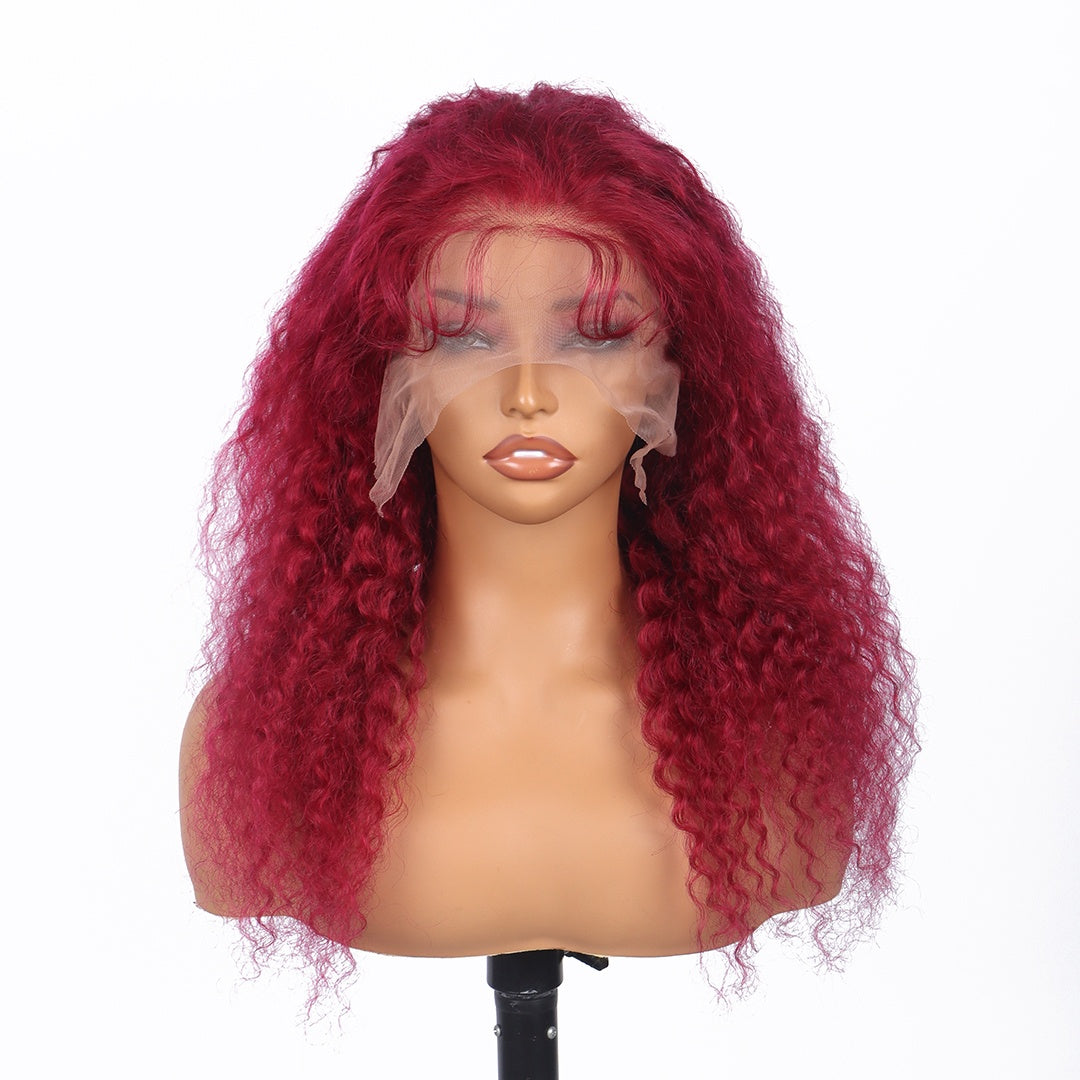 99j Burgundy Lace Front Wigs Human Hair Deep Wave 18-38 Inch 13x6 Lace Frontal Human Hair Wigs 99j Red Curly Wet And Wavy Wig﻿