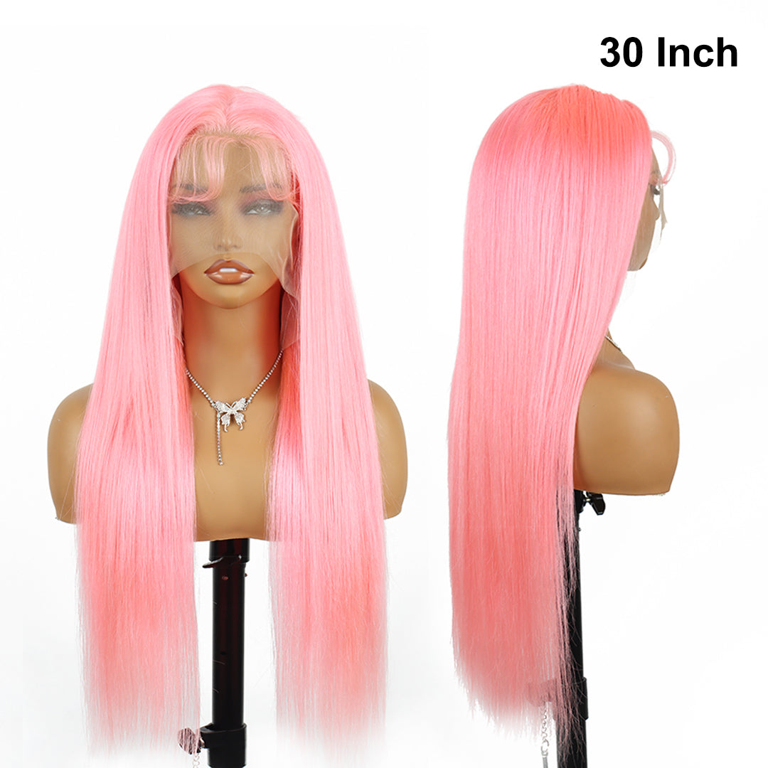 Pink Straight Human Hair Wig 13x4 Lace Front Wig 22-40 Inch Human Hair Lace Frontal Wig Human Hair