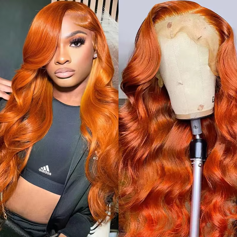 350 Ginger Orange Body Wave 13x4 Lace Front Wig Human Hair #350 Orange Pre Plucked Natural Hairline
