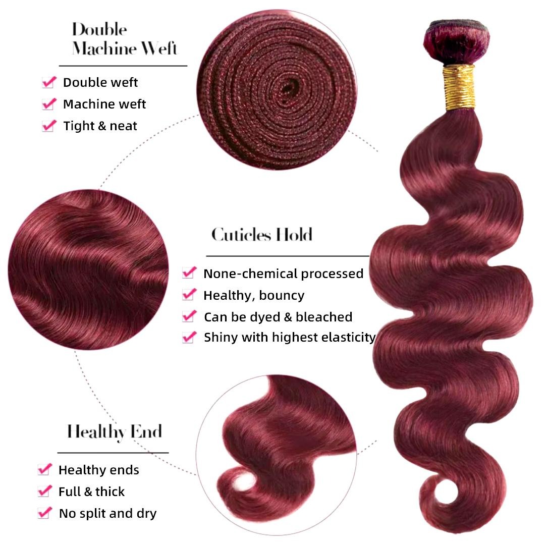 14A Rovess 99J Burgundy Human Hair Bundles Body Wave 16-30 Inch Wine Red Double Weft Bundles Human Hair Extensions