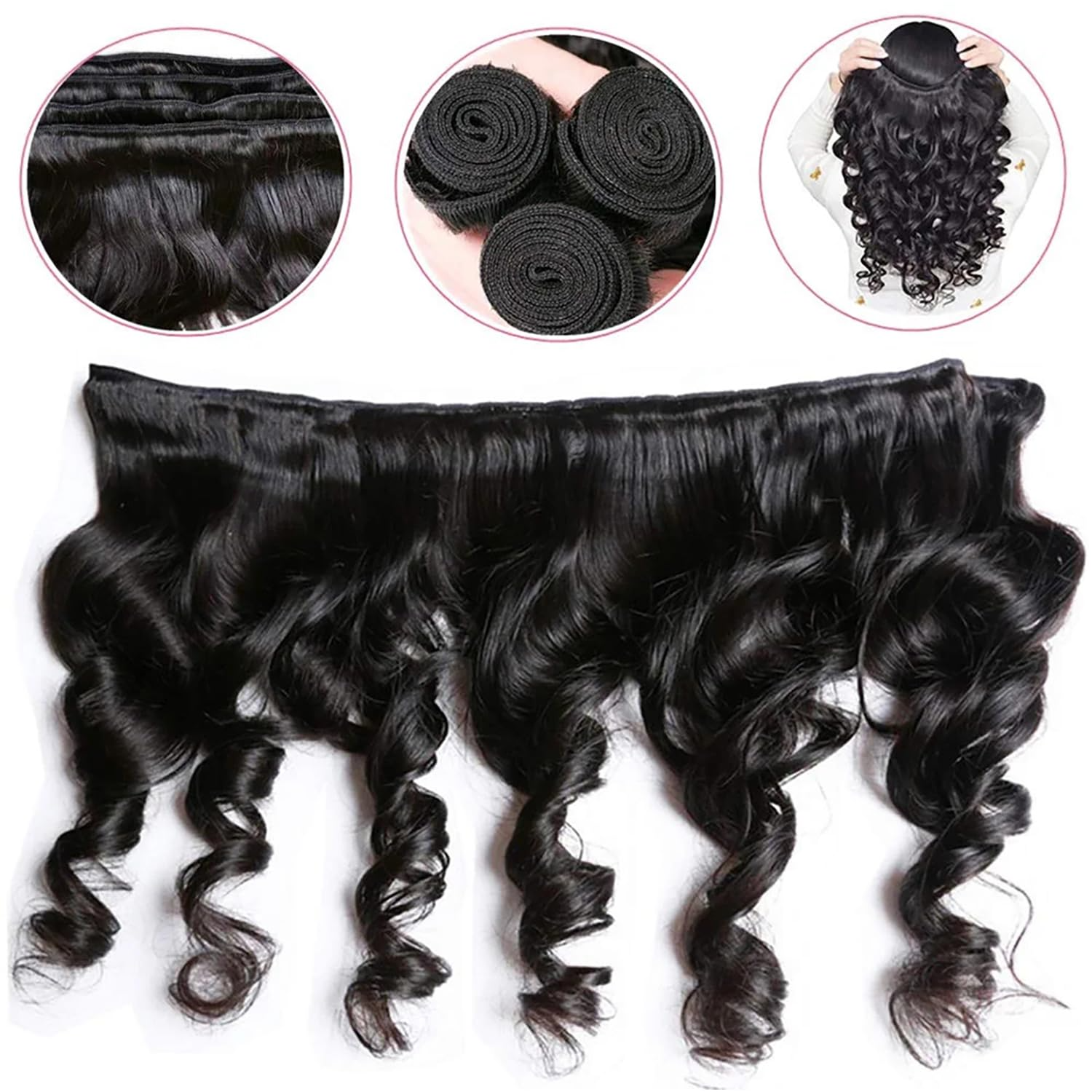 14A Rovess Human Hair Loose Wave Bundles 16-30 Inch Loose Deep Wave Human Hair 3 Bundles 100% Unprocessed Virgin Human Hair Extensions