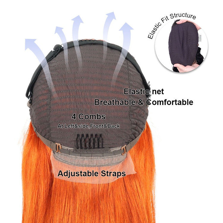 Straight Orange Ginger Lace Front Wigs Human Hair 350 Colored Brazilian 24-36 Inch 13X4 HD Lace Frontal Wigs Pre Plucked