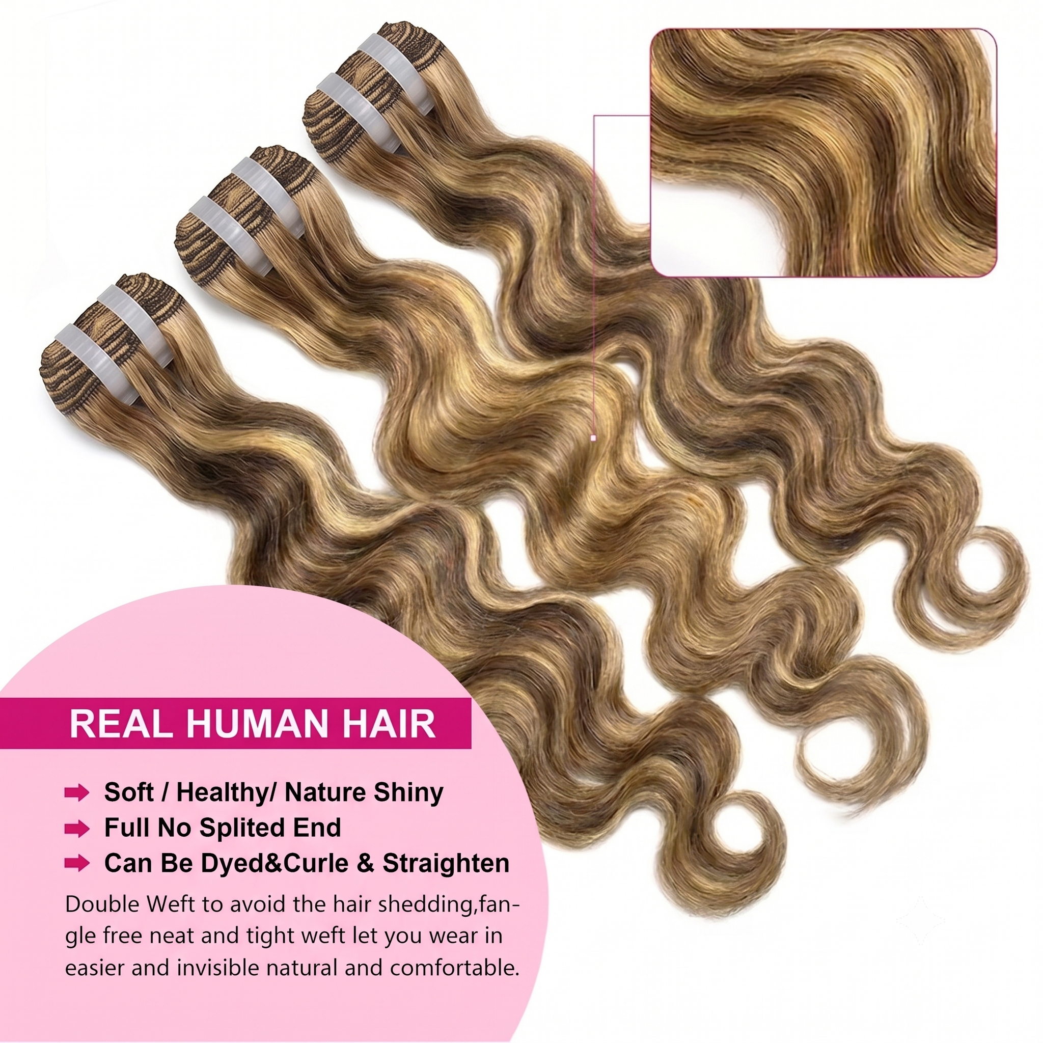 Jopear 10A | P4/27 Highlight Ombre Body Wave Hair Bundles - 100% Human Hair Weave Extensions With Mystery Gift