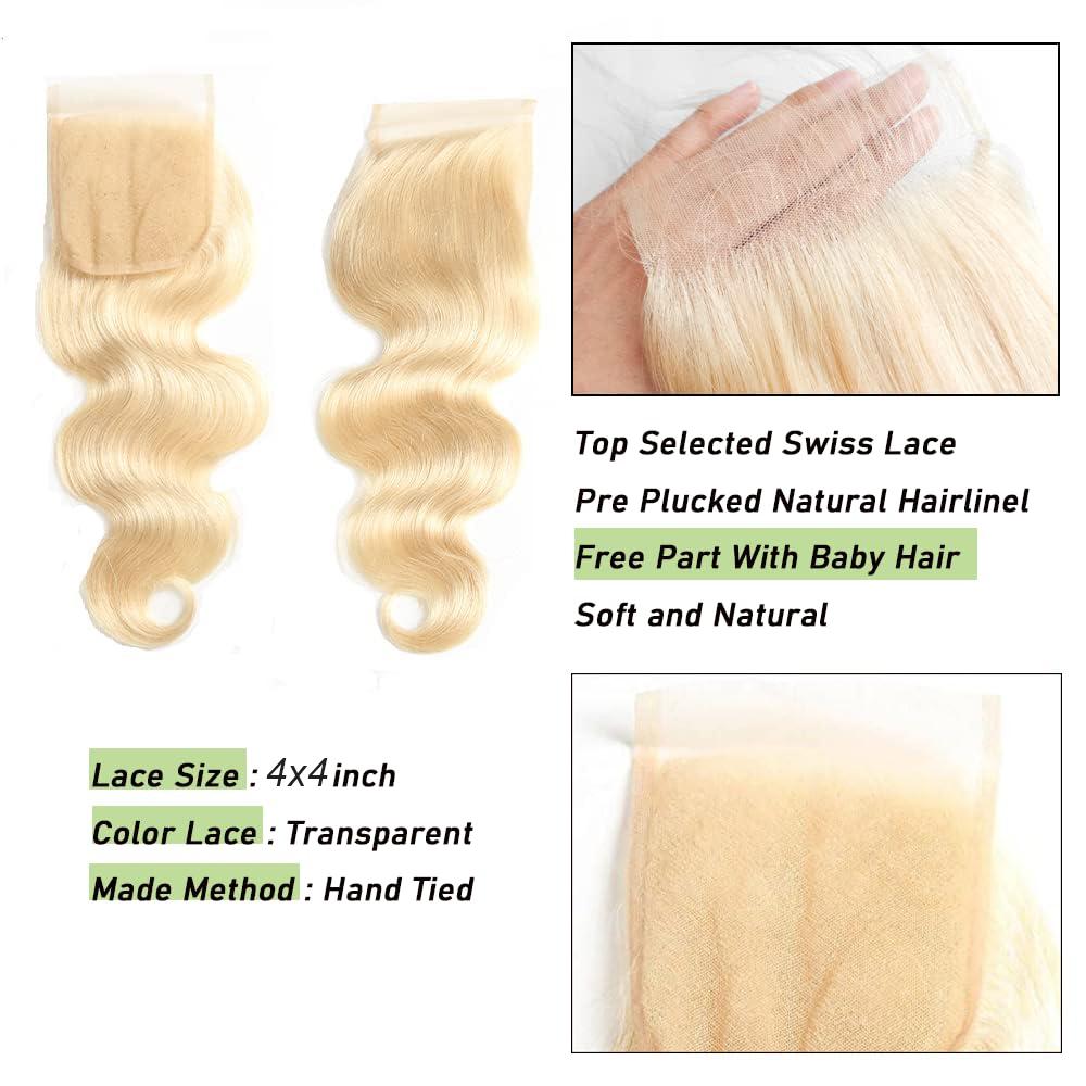 JOPEAR Body Wave Human Hair Lace Closure 14" - Blonde (#613)