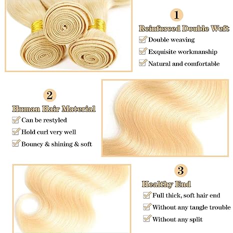 613 Blonde Body Wave Bundles - 4/5 Bundles, 100% Real Human Hair, Stunning Blonde Shine, Comes with 3 Free Gifts