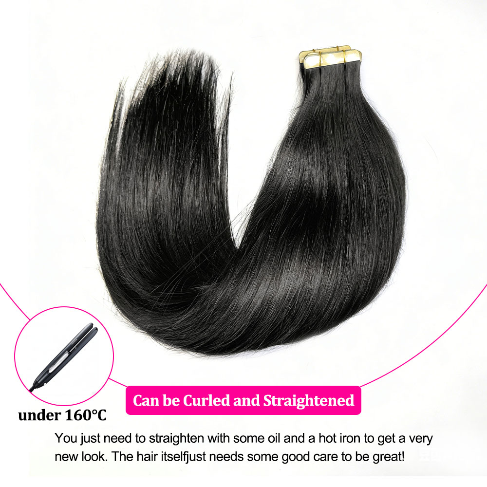 Jopear Seamless Tape-In Human Hair Extensions - Natural Color Invisible PU Weft Lays Flat Skin Tape On Hair