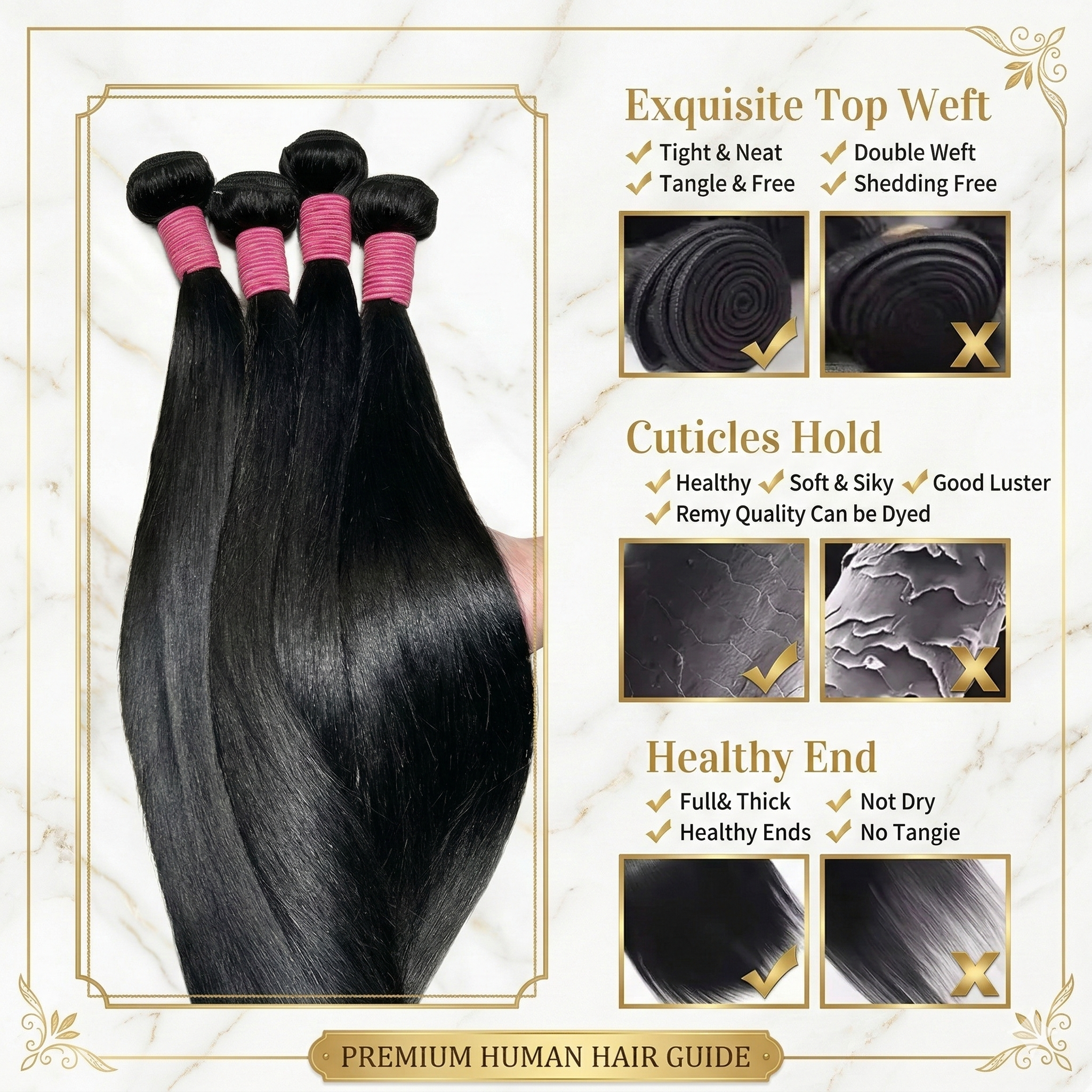 Jopear [12A Grade] Silky Bone Straight Human Hair Bundles | Double Weft & Shed-Free 100% Unprocessed Virgin Hair