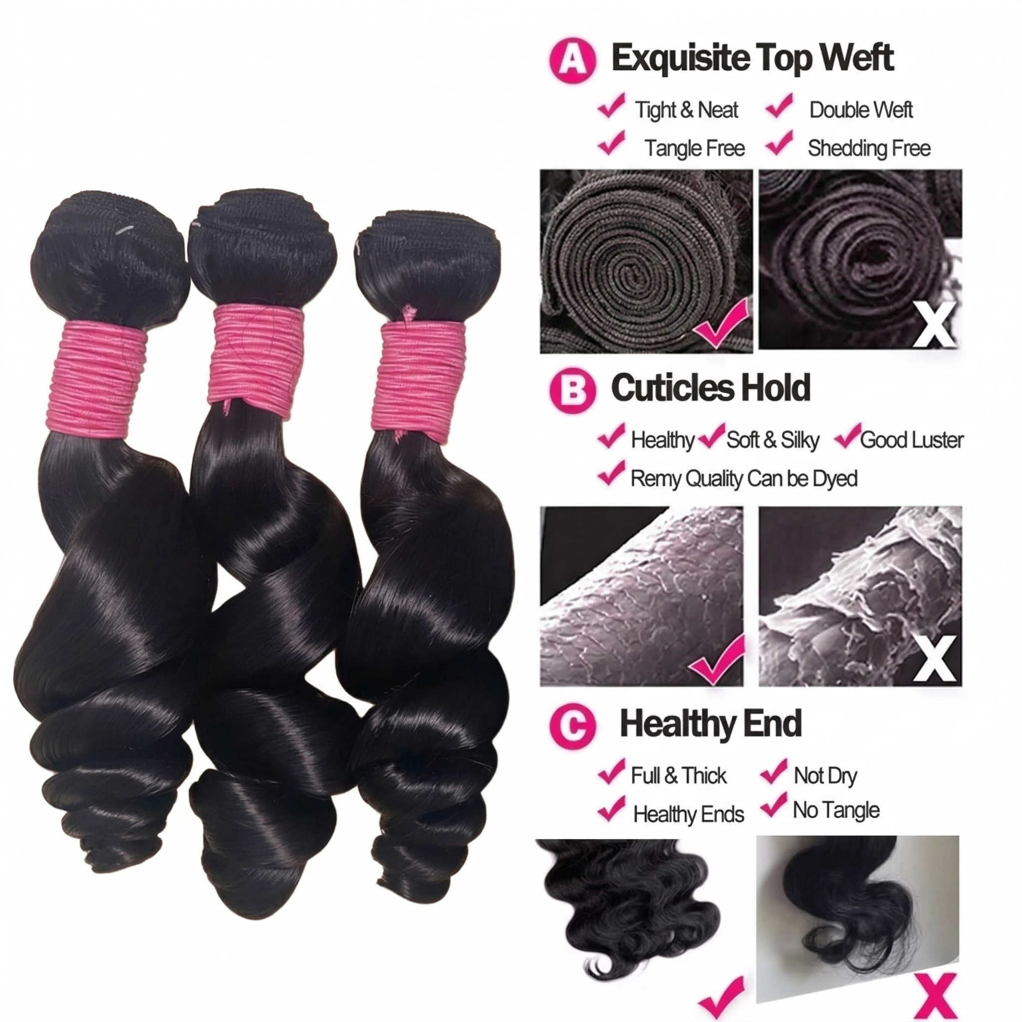 Jopear [12A Grade] Premium Loose Wave Human Hair 3/4 Bundles Deal 100% Unprocessed Werve Bundles