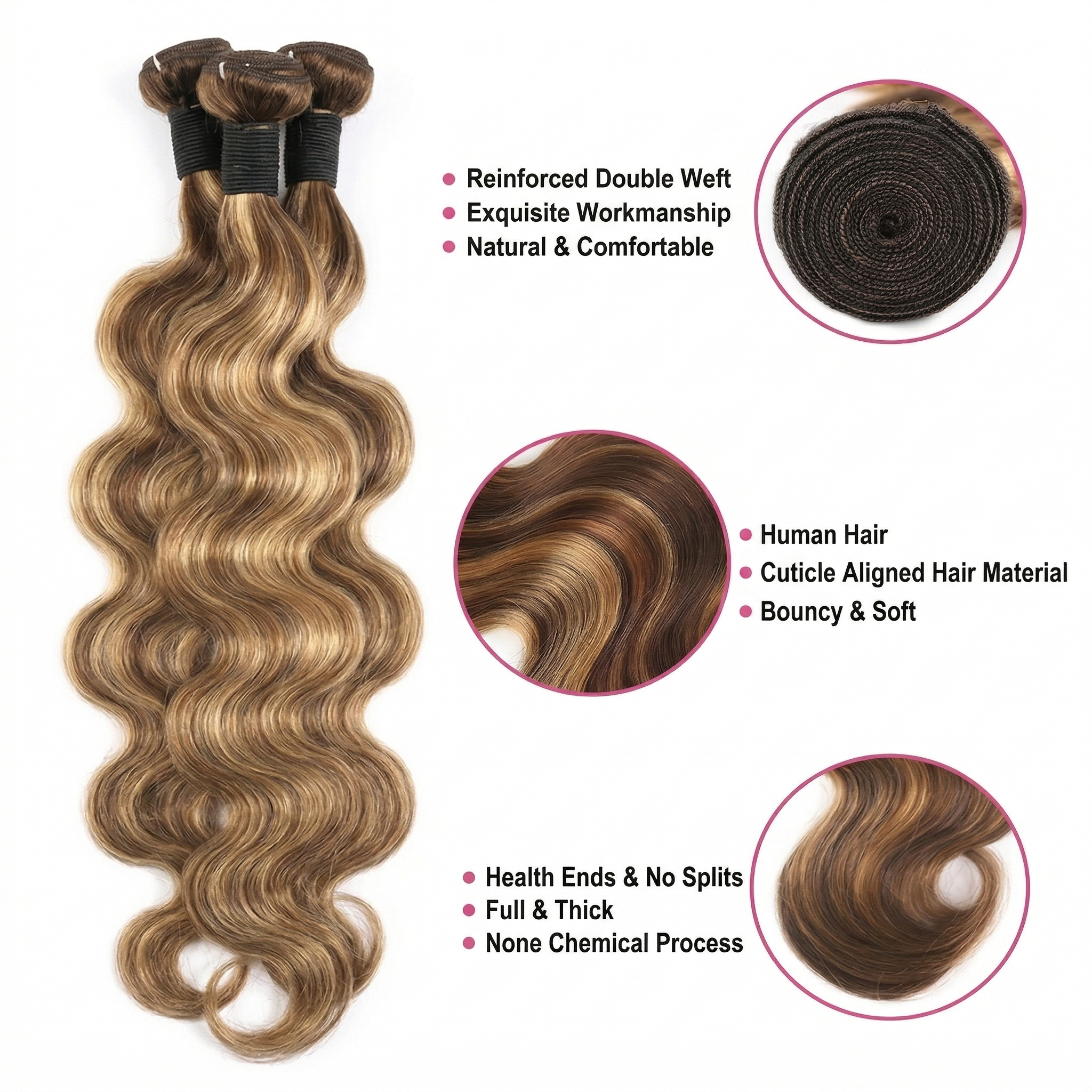 Jopear 10A | P4/27 Highlight Ombre Body Wave Hair Bundles - 100% Human Hair Weave Extensions With Mystery Gift