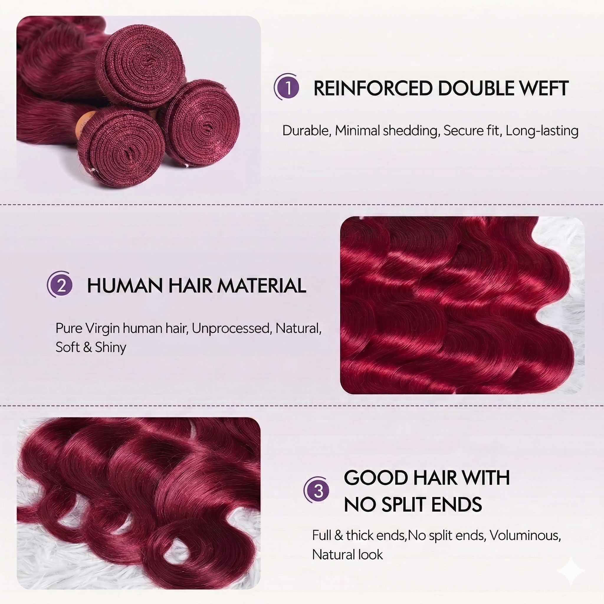 Jopear 10A | Burgundy 99J Body Wave Bundles (3/4 Pcs) - Vibrant Wine Red 100% Virgin Human Hair Extensions