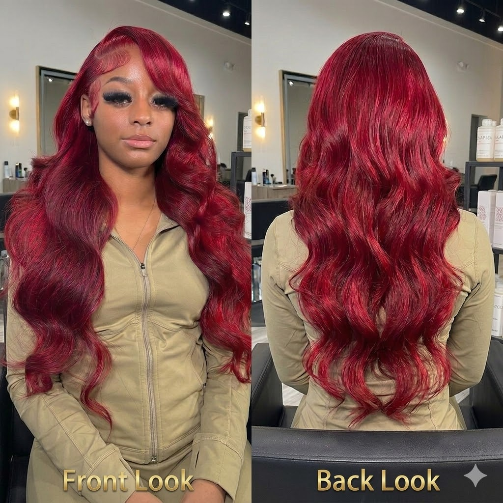 Jopear 99J Burgundy Wine Red Body Wave 13x6 HD Lace Frontal Wig - Colored 100% Human Hair
