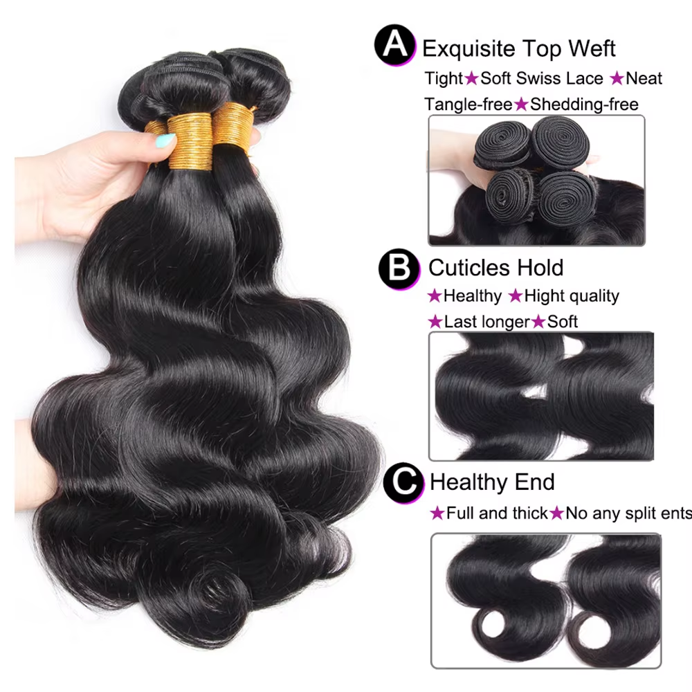 3 bundles 16-34 inch Natural Black Body Wave Bundles Virgin Brazilian  100% Human Hair