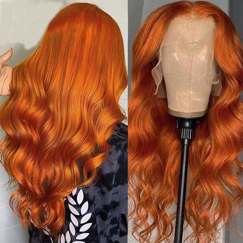 350 Ginger Orange Body Wave 13x4 Lace Front Wig Human Hair #350 Orange Pre Plucked Natural Hairline