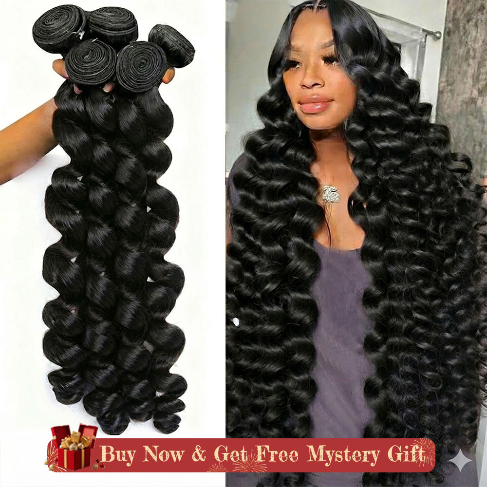 Luckockos 10A Collection | Remy Loose Wave Hair Bundles (3 or 4 Pcs) Natural Color - Thick & Bouncy Extensions | 24 Fast Dispatchve Bundles 16-30 Inch Loose Deep Wave Human Hair 3 Bundles 100% Unprocessed Virgin Human Hair Extensions