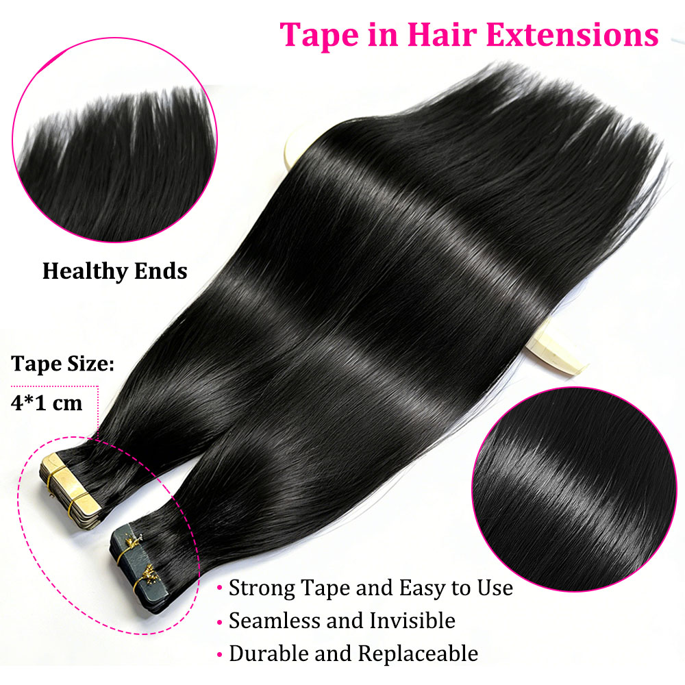 Jopear Seamless Tape-In Human Hair Extensions - Natural Color Invisible PU Weft Lays Flat Skin Tape On Hair