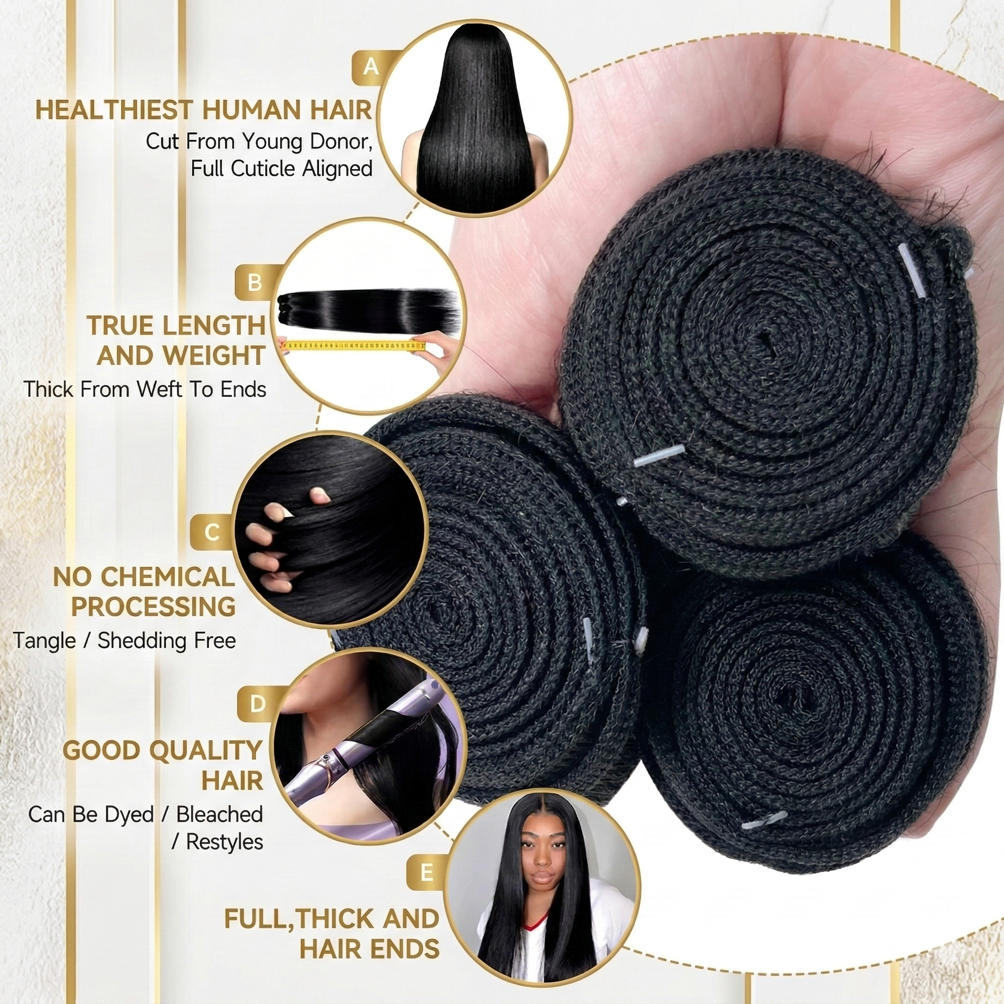 Jopear [12A Grade] Silky Bone Straight Human Hair Bundles | Double Weft & Shed-Free 100% Unprocessed Virgin Hair