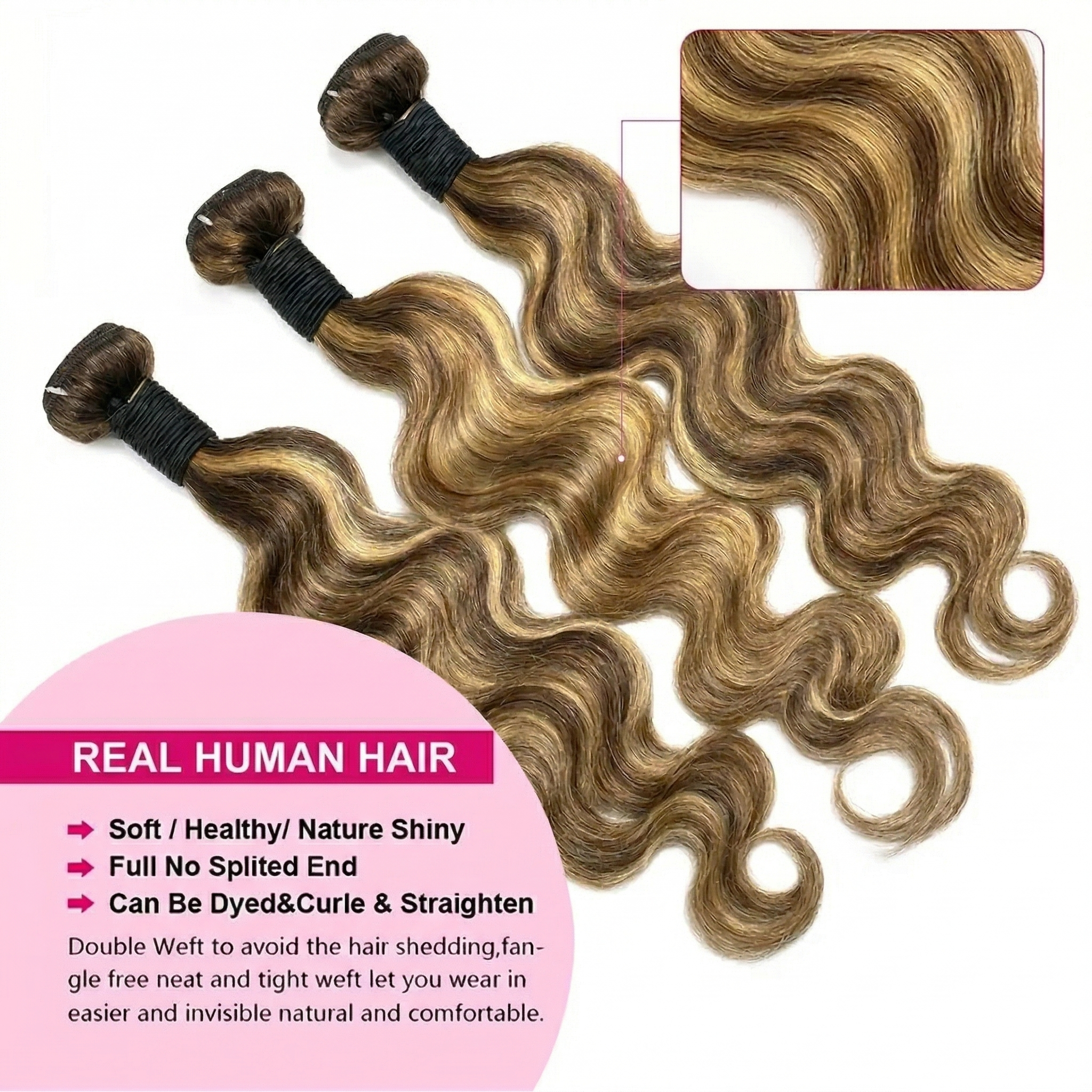 Jopear 10A | P4/27 Highlight Ombre Body Wave Hair Bundles - 100% Human Hair Weave Extensions With Mystery Gift