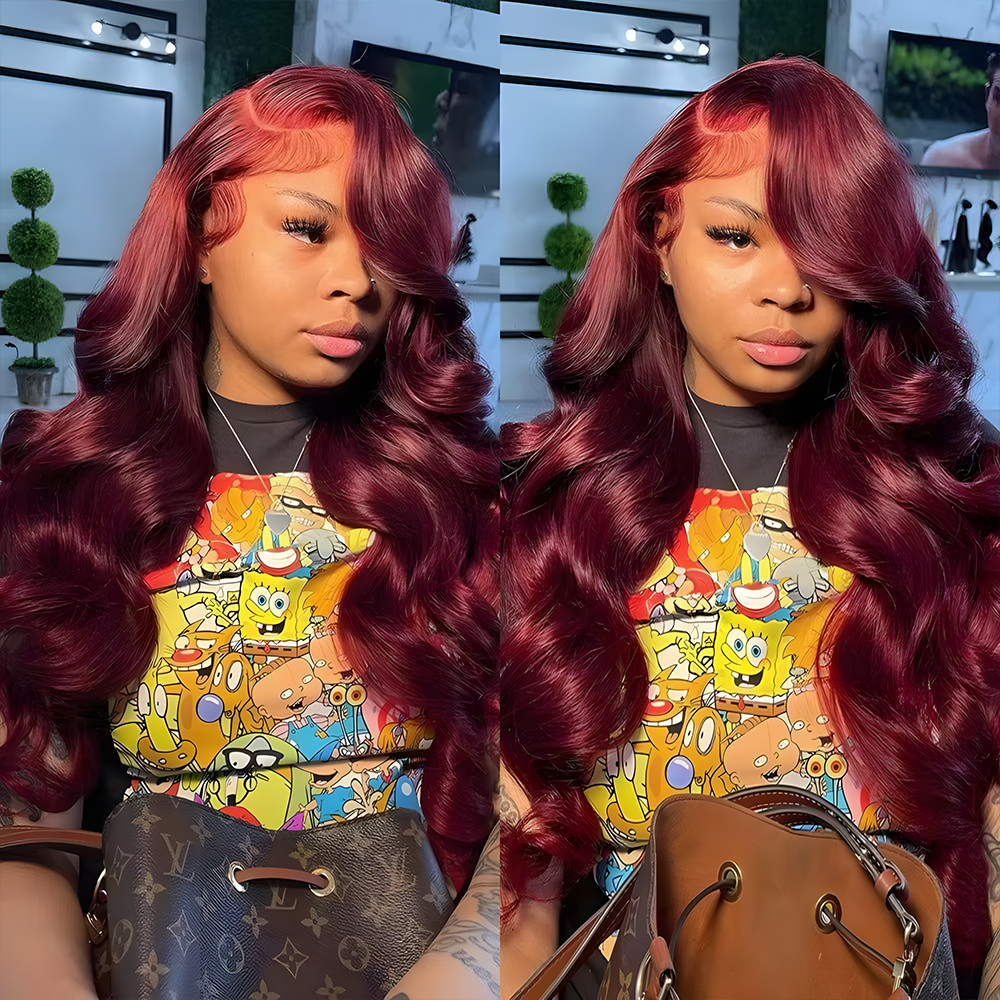99j Burgundy Lace Front Human Hair Wig 18-38 Inch Lace Body Wave 13x6 HD Lace Frontal Wigs Human Hair For  Black Women