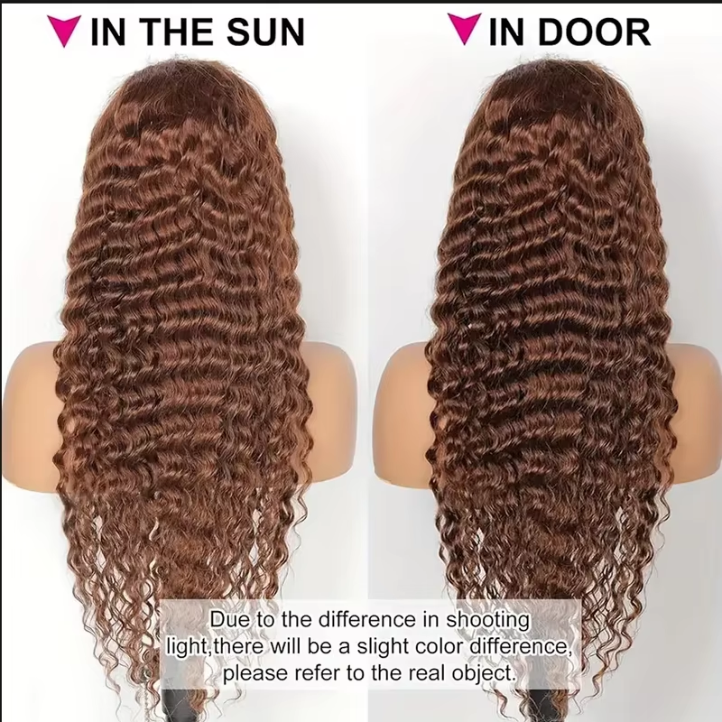 Hocolate Brown Curly Wigs 13X4 HD Human Hair Lace Frontal Wig 24-38 Inch Deep Wave Wig Human Hair Pre Plucked