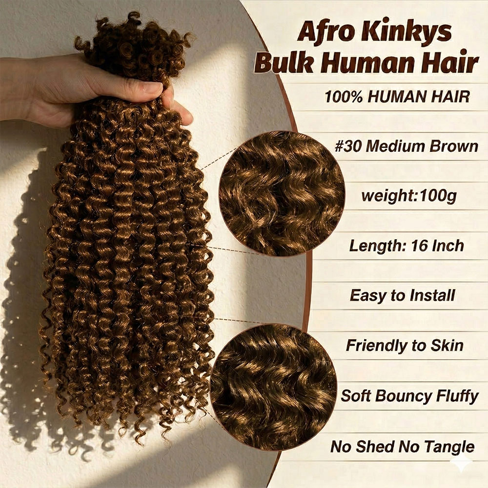 Luckockos Afro Kinky Bulk Human Hair 2B | For Locs & Braiding