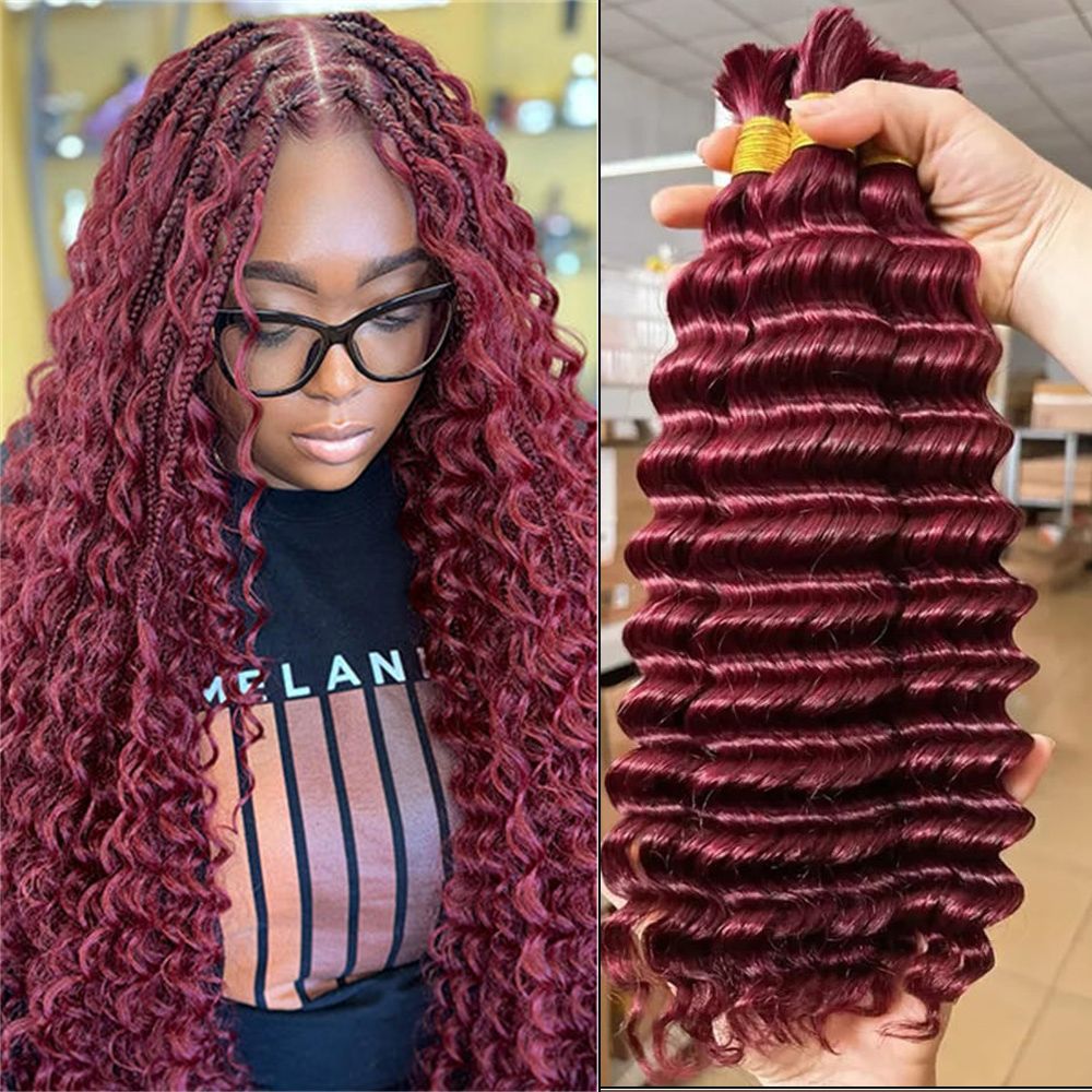 Virgin Human Hair 100% Unprocessed Boho Braiding 99j Burgundy Weaving Deep Wave Hair 2/3/4 Bundles