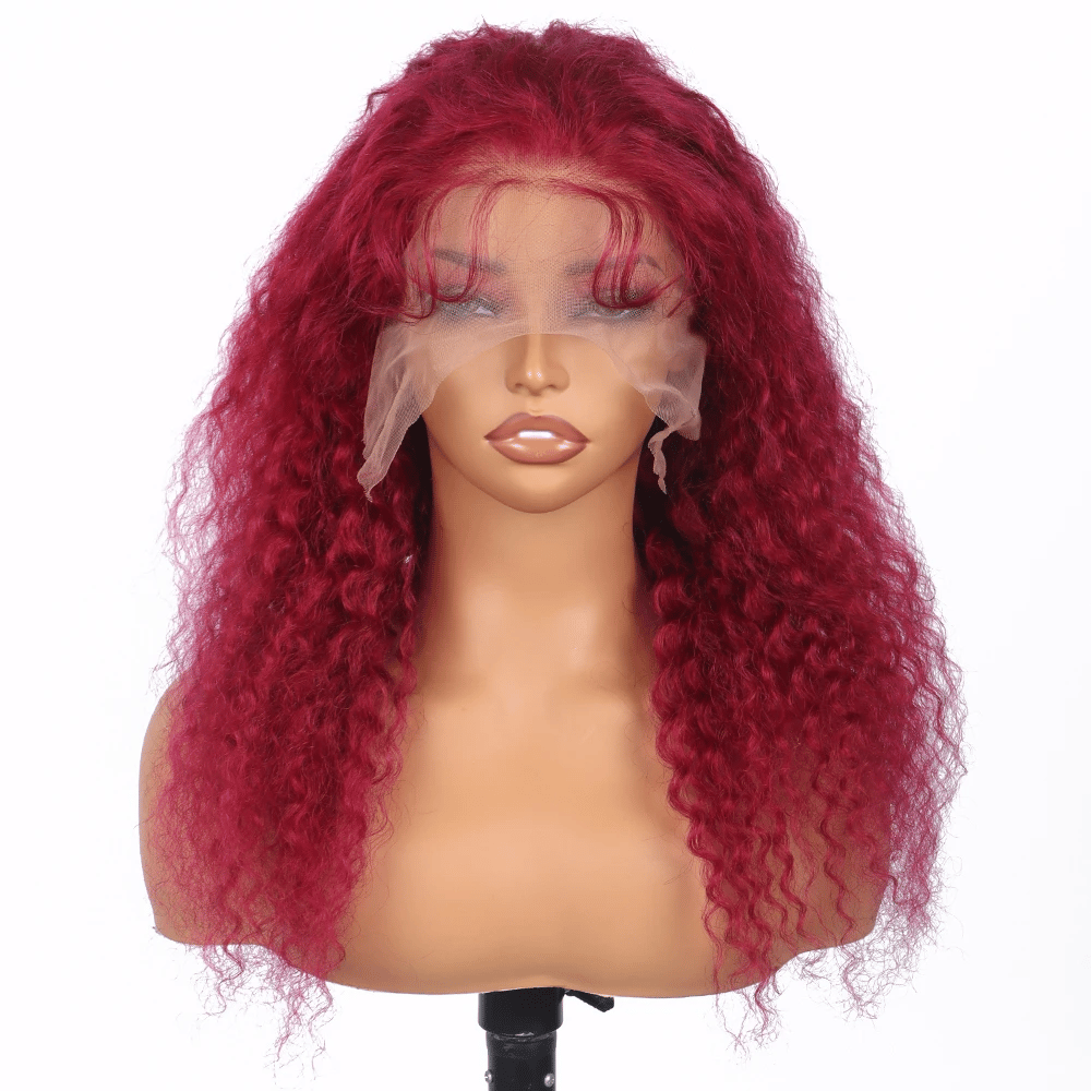 99j Burgundy Lace Front Wigs Human Hair Deep Wave 18-38 Inch 13x6 Lace Frontal Human Hair Wigs 99j Red Curly Wet And Wavy Wig﻿
