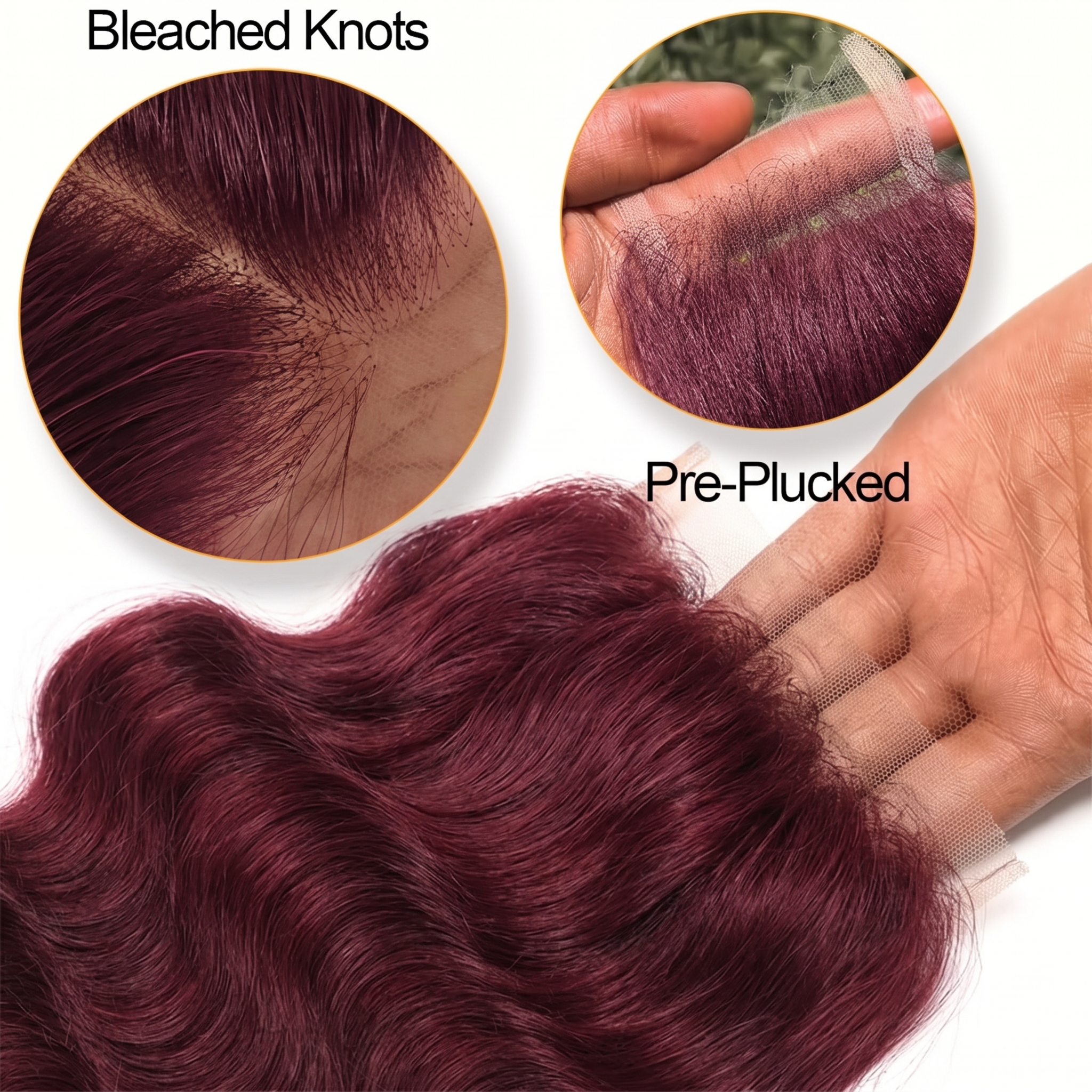 JOPEAR Body Wave Human Hair Lace Closure 14" - Burgundy (#99J)