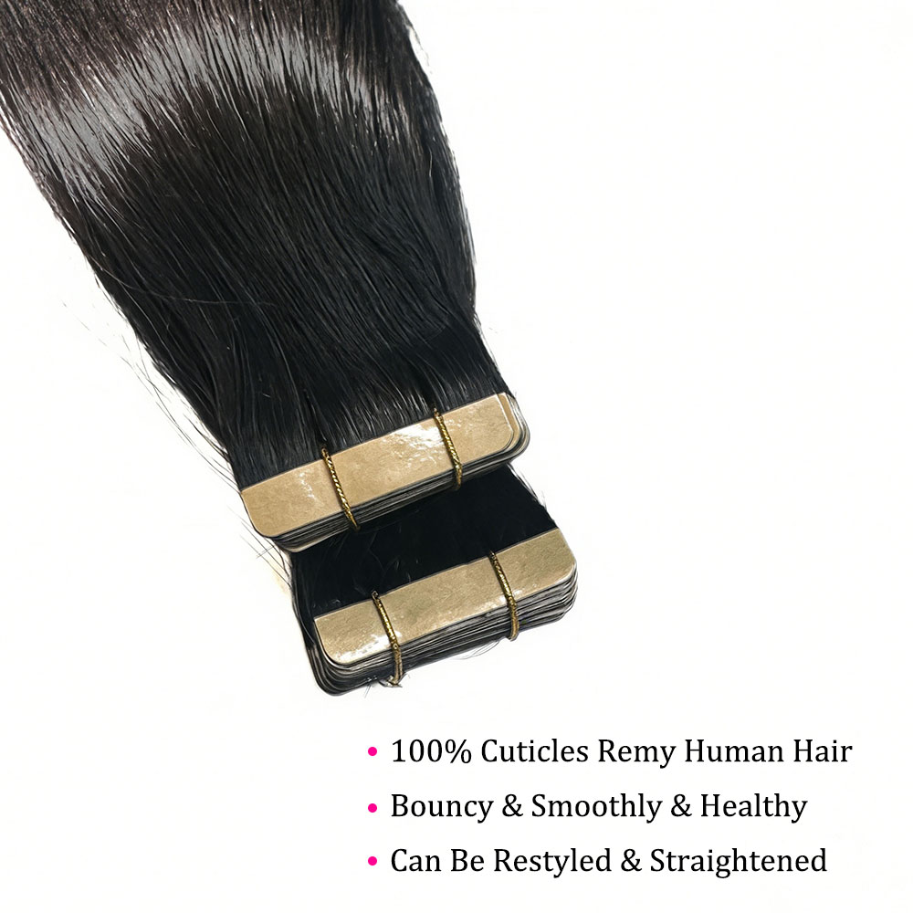 Jopear Seamless Tape-In Human Hair Extensions - Natural Color Invisible PU Weft Lays Flat Skin Tape On Hair