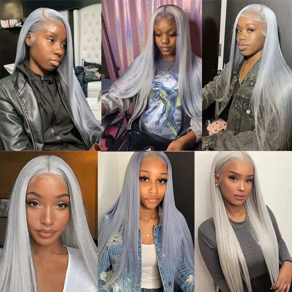 Silver Grey Bone Straight 13x4 Lace Frontal Human Hair Wigs Grey Straight Straight Wig Human Hair For Black Women