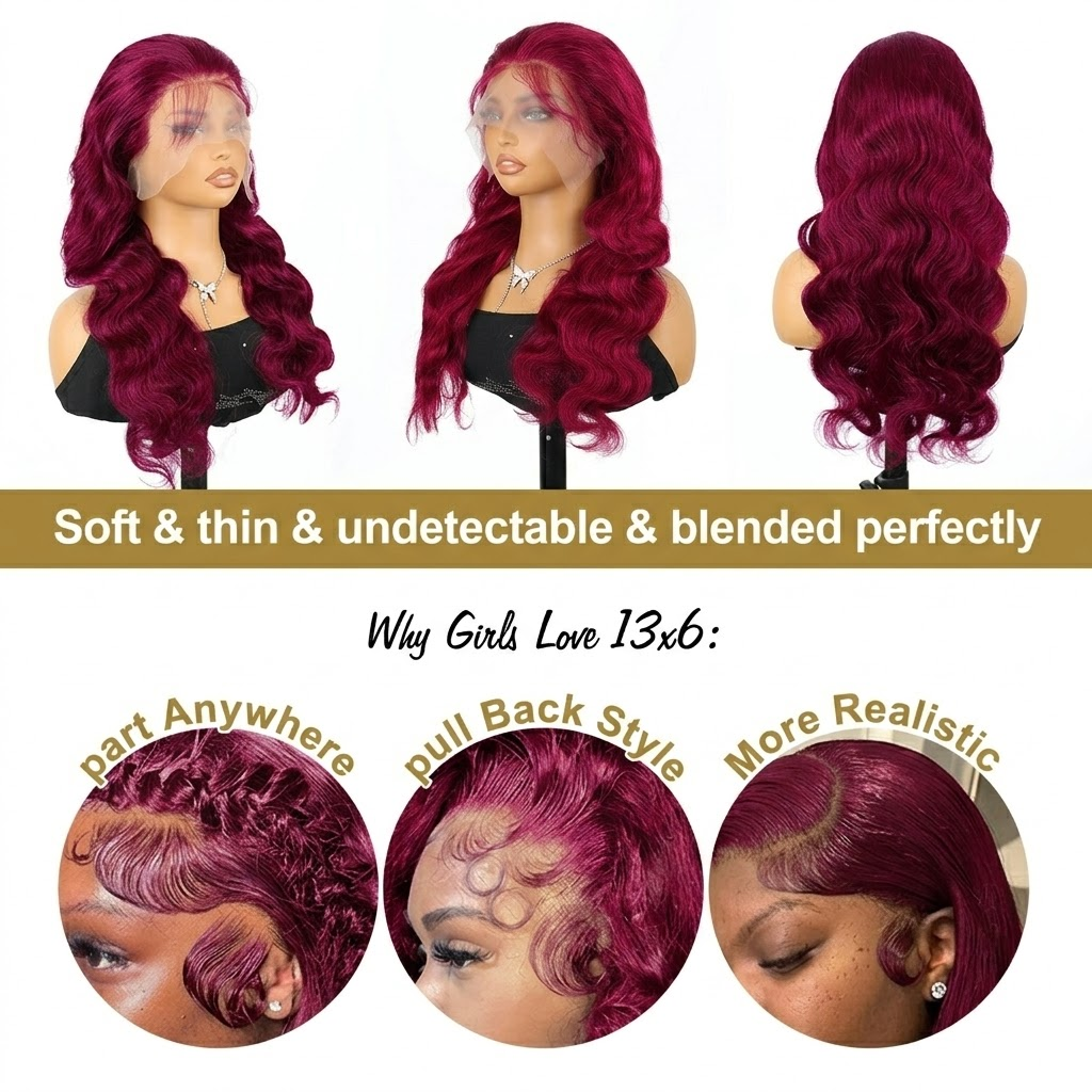 Jopear 99J Burgundy Wine Red Body Wave 13x6 HD Lace Frontal Wig - Colored 100% Human Hair