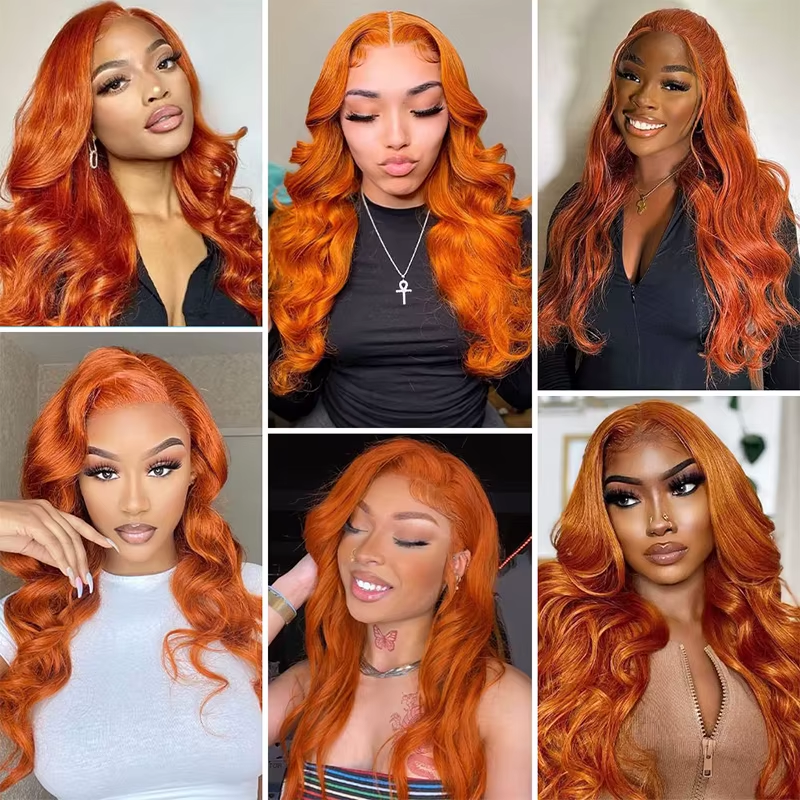 350 Ginger Orange Body Wave 13x4 Lace Front Wig Human Hair #350 Orange Pre Plucked Natural Hairline
