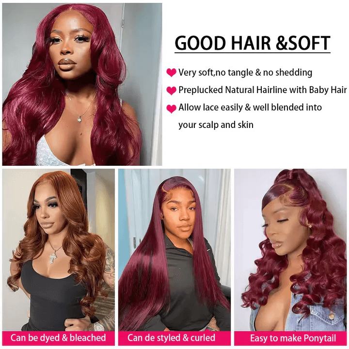3 bundles 16-34 inch 99j Burgundy Red Body Wave Bundles Virgin Brazilian  100% Human Hair
