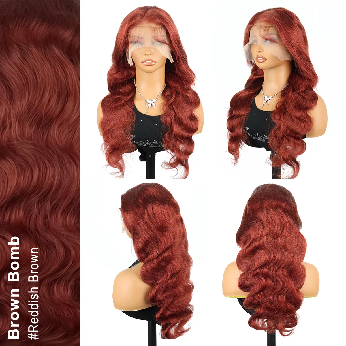 Reddish Brown Body Wave Human Hair Wig 13x4 HD Lace Front Wigs 18-36 Inch Human Hair Pre Plucked