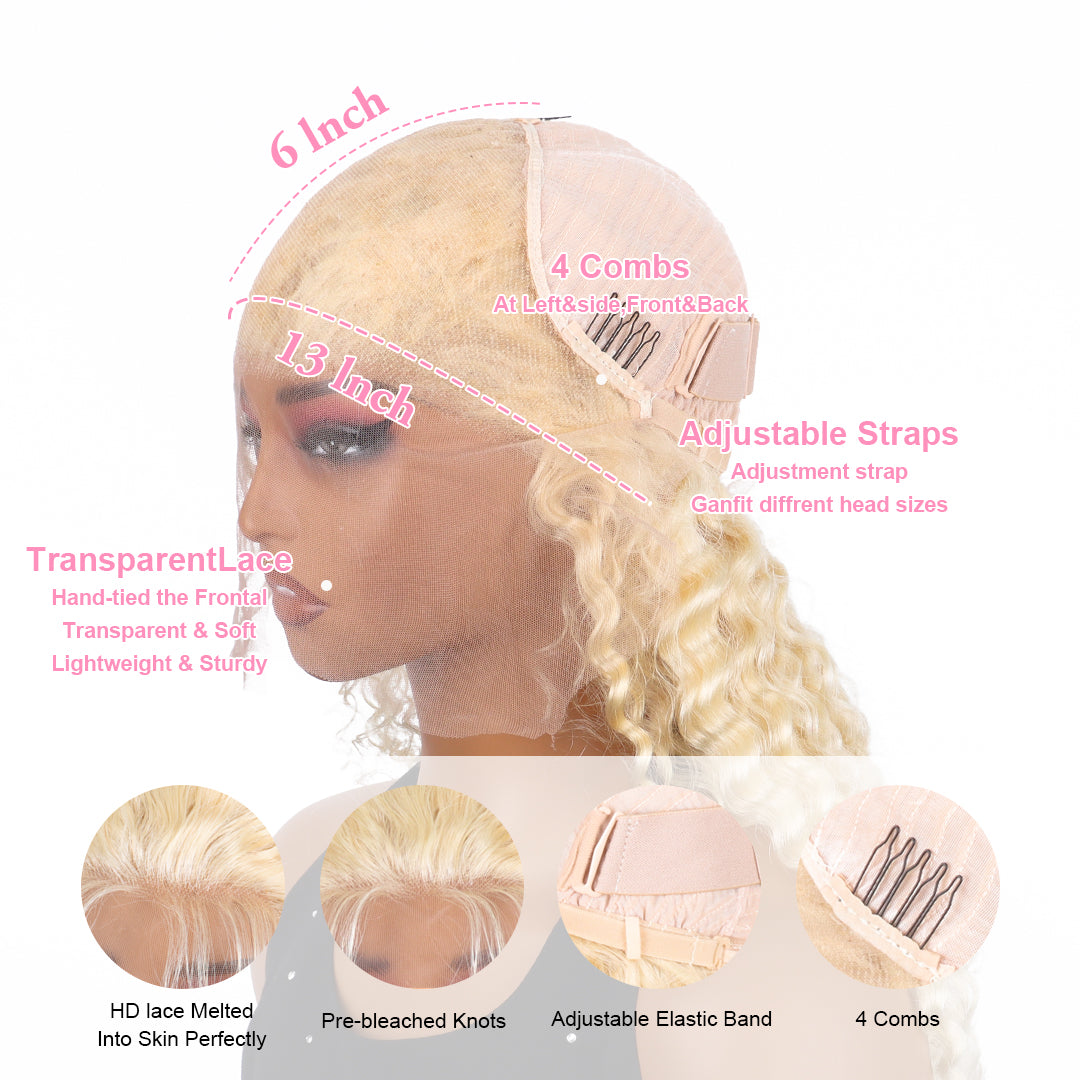 13x4 613 Lace Front Wig Human Hair Blonde Curly Deep Wave 13x6 20-40 Inch Fluffy Natural Lace Frontal Wig Human Hair Pre Plucked ﻿