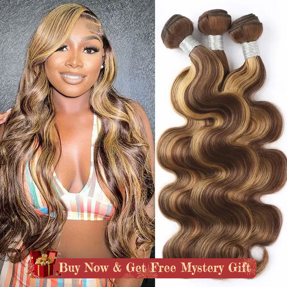 Luckockos 10A | P4/27 Highlight Ombre Body Wave Hair Bundles - 100% Human Hair Weave Extensions With Mystery Gift
