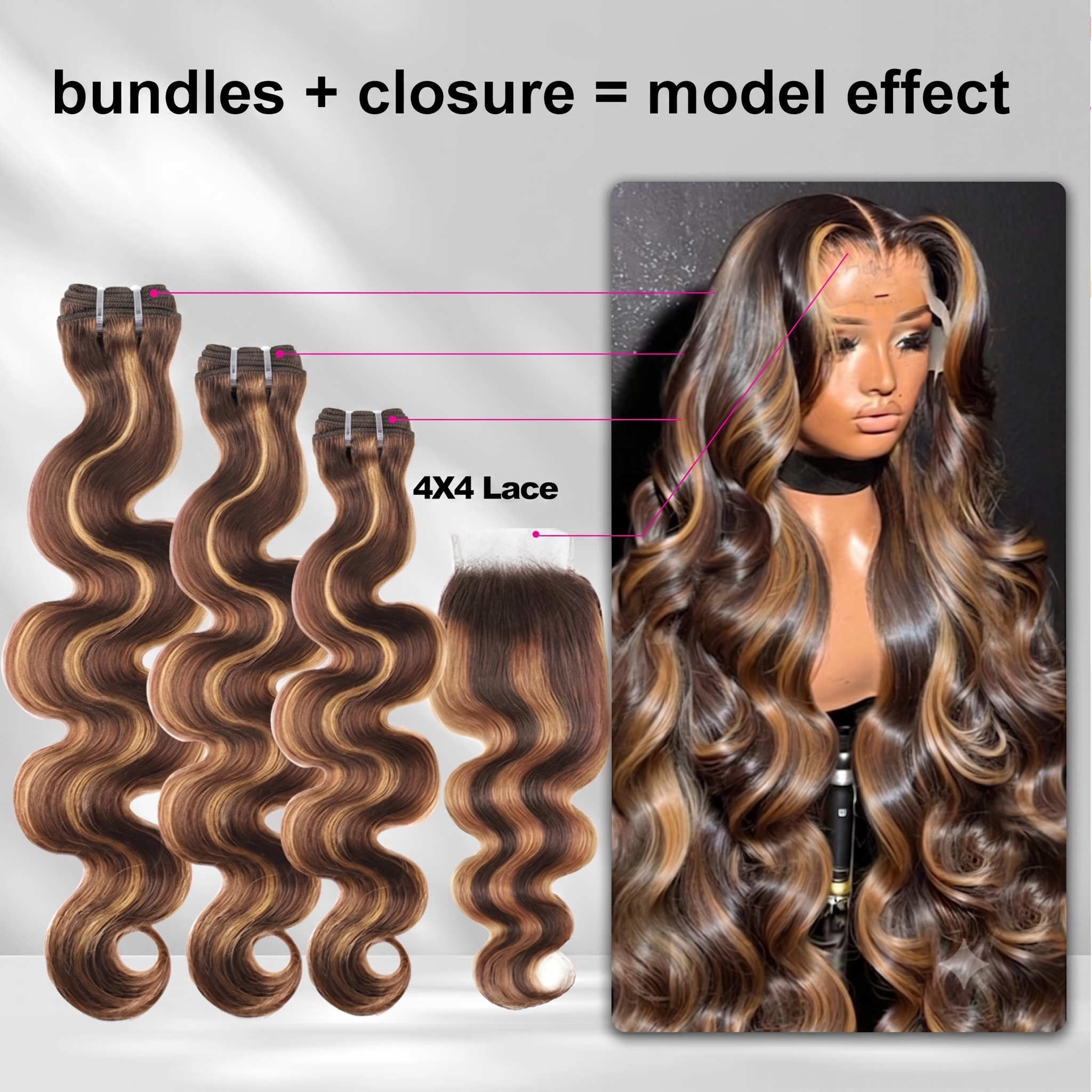 Jopear [12A Grade] P4/27 Highlight Body Wave Human Hair 3/4 Bundles Unprocessed Ombre Colored Hair Weave Extensions