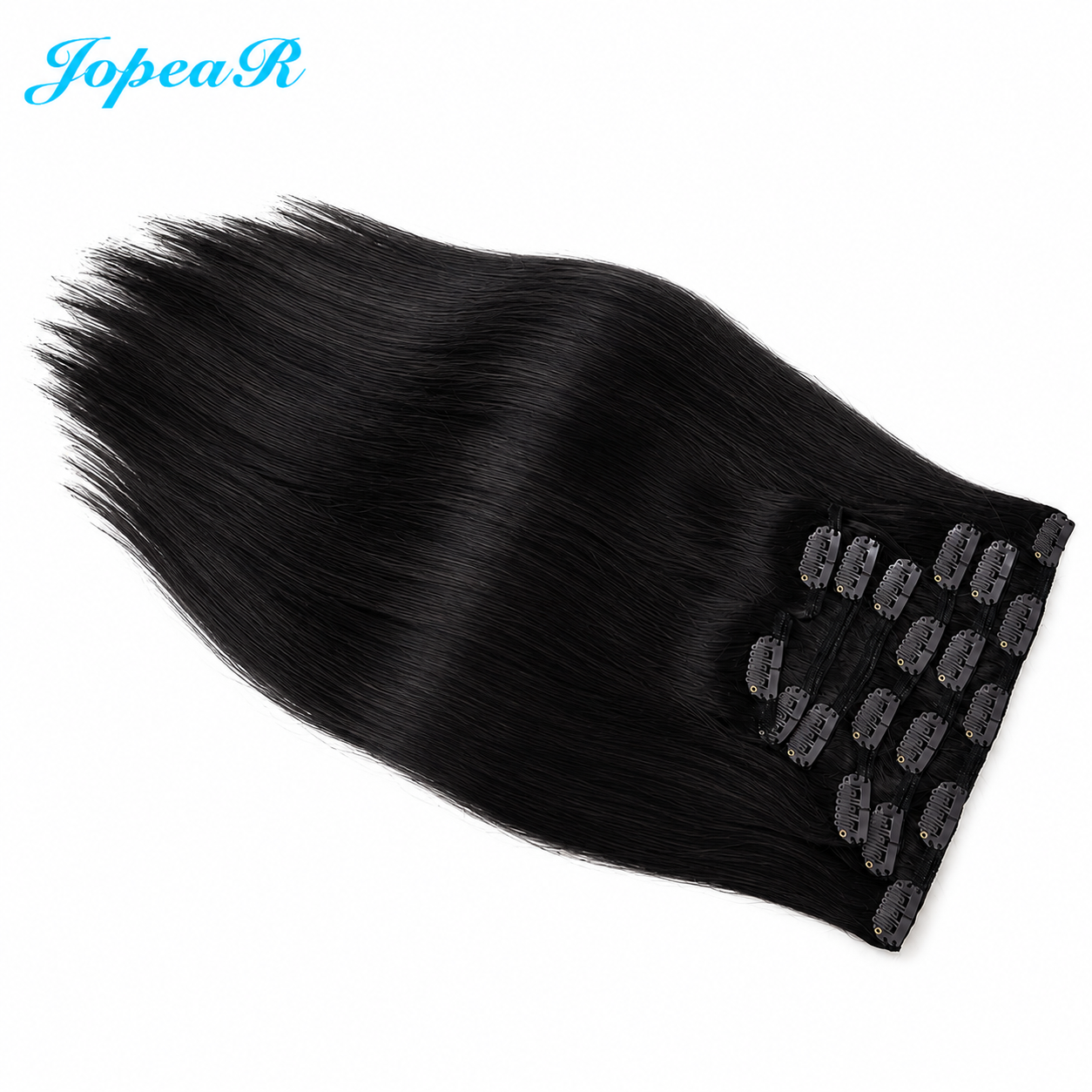 JOPEAR Straight Raw Human Hair Clip-In Extensions – Natural Black (#1B)