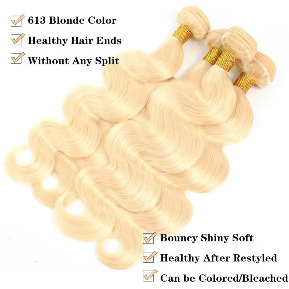 3 bundles 16-34 inch Blonde 613 Body Wave Bundles Virgin Brazilian  100% Human Hair
