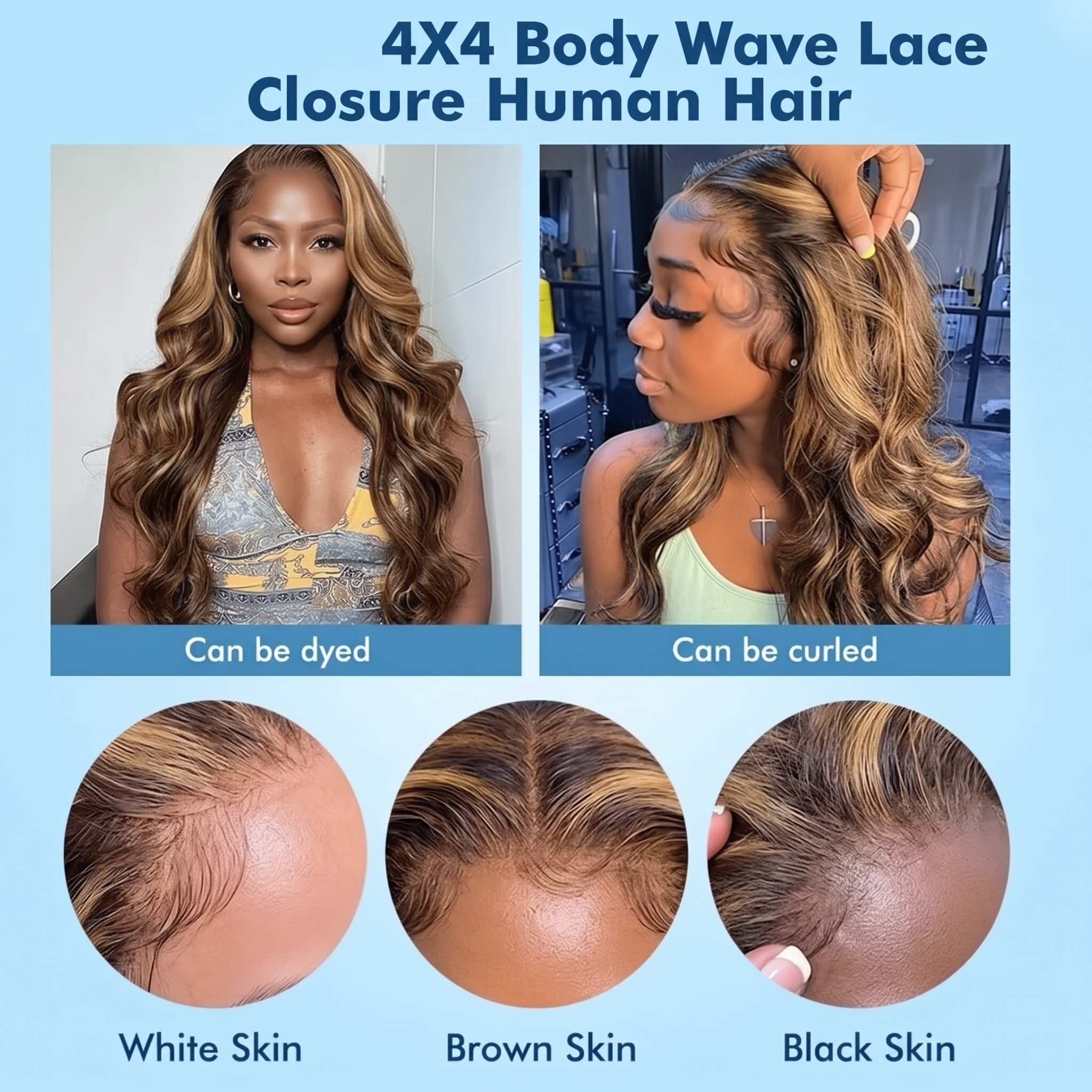 JOPEAR Body Wave Human Hair Lace Closure 14" - Piano Highlight (#4/27)