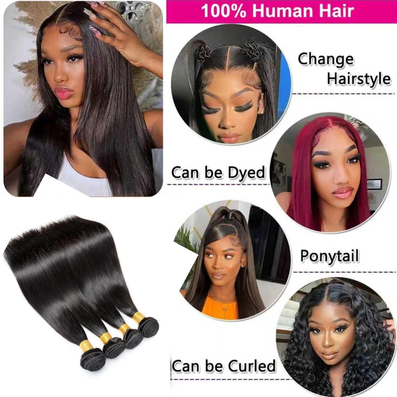 Straight Bundles - 4/5 Bundles, 100% Unprocessed Virgin Human Hair, Silky Smooth, Comes with 3 Free Gifts