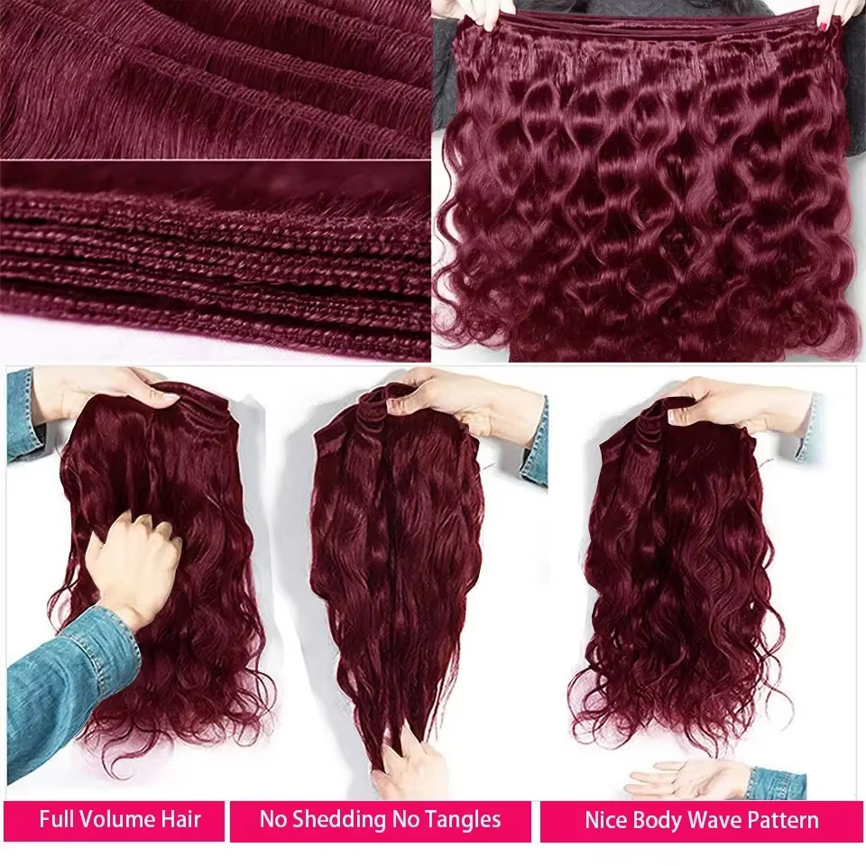 Jopear 10A | Burgundy 99J Body Wave Bundles (3/4 Pcs) - Vibrant Wine Red 100% Virgin Human Hair Extensions