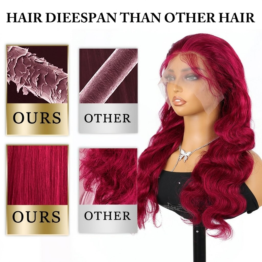 Jopear 99J Burgundy Wine Red Body Wave 13x6 HD Lace Frontal Wig - Colored 100% Human Hair