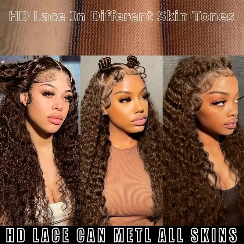 Hocolate Brown Curly Wigs 13X4 HD Human Hair Lace Frontal Wig 24-38 Inch Deep Wave Wig Human Hair Pre Plucked